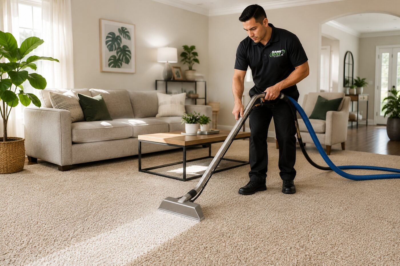 Truck-mounted steam cleaning of carpet
